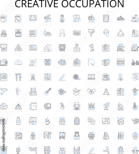 Creative occupation outline icons collection. Artist, Designer, Musician, Writer, Architect, Animator, Poet vector illustration set. Director, Sculptor, Potter linear signs