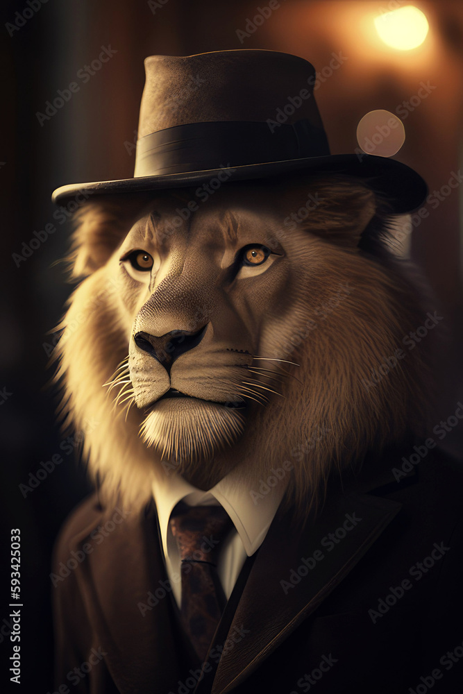 mafia asiatic lion surrealism, ai