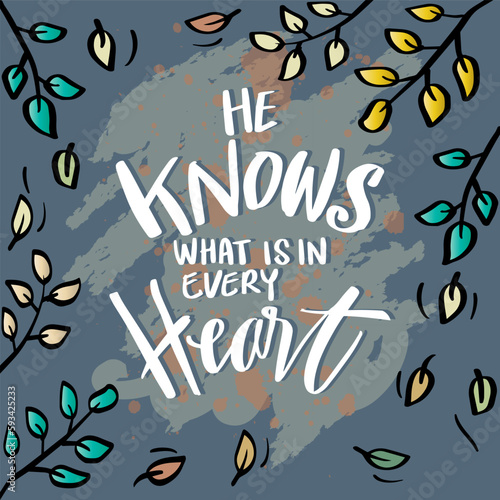 He knows what is in every heart, hand lettering. Islamic quotes.