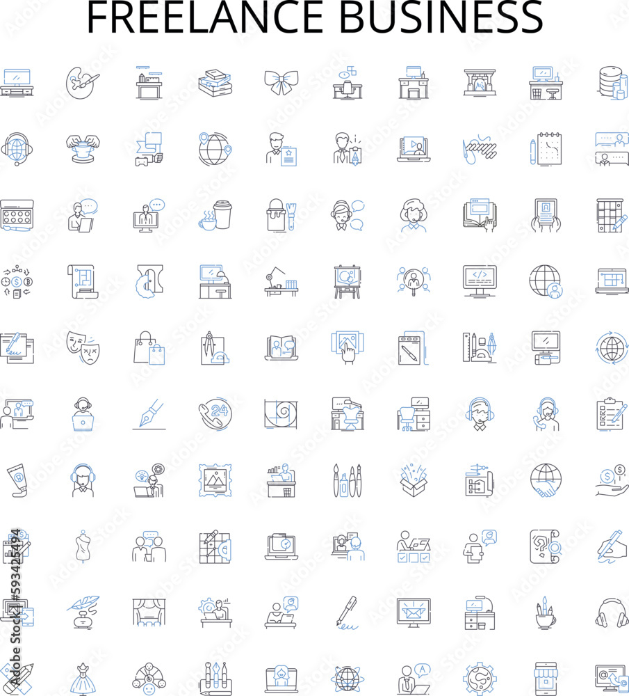 Freelance business outline icons collection. Freelancing, Business, Entrepreneur, Self-Employed, Remote, Consultant, Contractor vector illustration set. Freelancer, Working, Independent linear signs Freelance business outline icons collection. Freelancing, Business, Entrepreneur, Self-Employed, Remote, Consultant, Contractor vector illustration set. Freelancer, Working, Independent linear signs