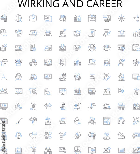 Wirking and career outline icons collection. Work, Career, Job, Professional, Employment, Advancement, Promotion vector illustration set. Pursuit, Pursue, Growth linear signs