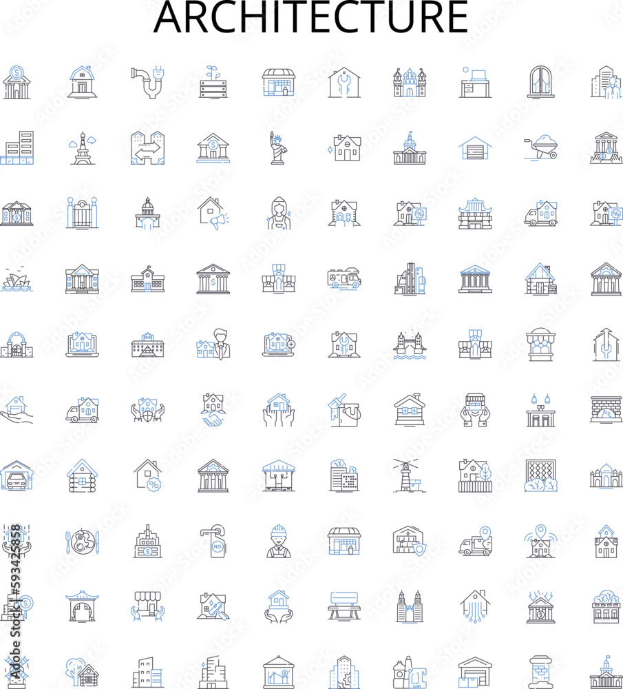 Architecture outline icons collection. Architecture, Structure, Design, Building, Urbanism, Home, Landscape vector illustration set. Infrastructure, Modern, Contemporary linear signs Architecture outline icons collection. Architecture, Structure, Design, Building, Urbanism, Home, Landscape vector illustration set. Infrastructure, Modern, Contemporary linear signs
