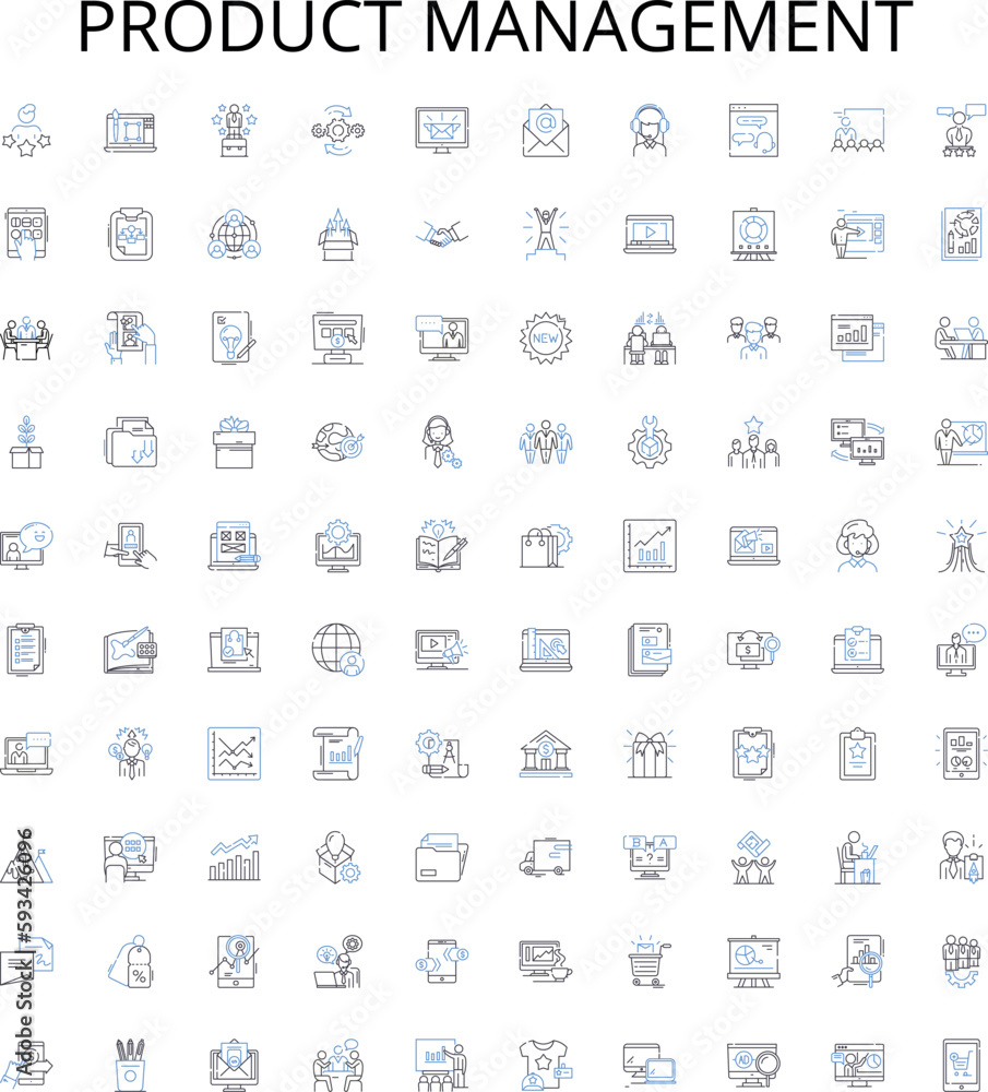 Product management outline icons collection. Product, Management, Development, Strategy, Design, Analysis, Sourcing vector illustration set. Innovation, Quality, Planning linear signs Product management outline icons collection. Product, Management, Development, Strategy, Design, Analysis, Sourcing vector illustration set. Innovation, Quality, Planning linear signs