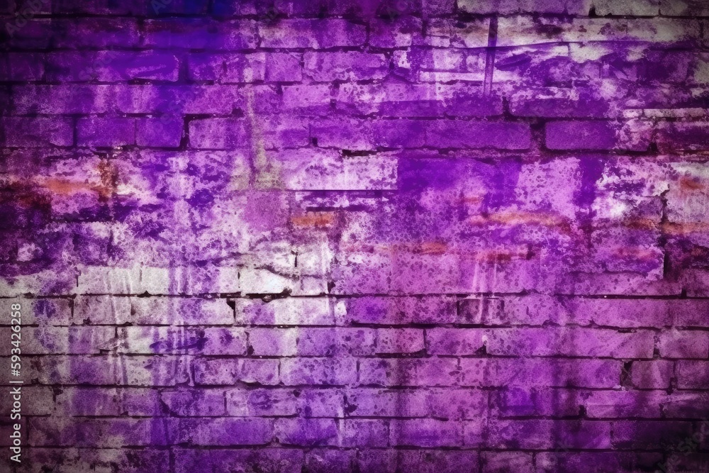 Obraz premium worn and textured brick wall with a bold purple paint accent. Generative AI