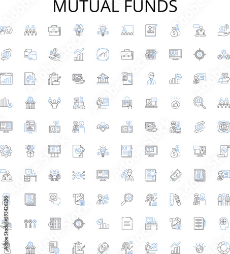 mutual funds outline icons collection. mutual, funds, investing, asset, classes, stock, bonds vector illustration set. ETF, finance, bonds linear signs