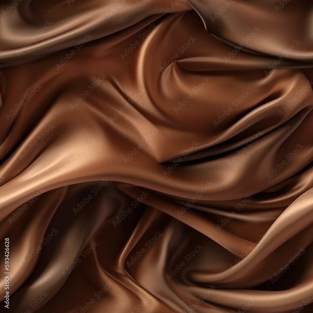Fototapeta premium Luxury brown silk fabric texture, elegant seamless pattern, realistic light and shadow background, photorealistic wallpaper, generative ai