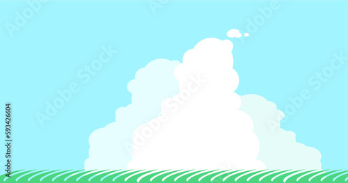 野原と入道雲の風景イラスト