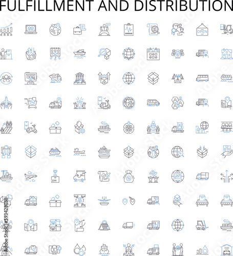 Fulfillment and Distribution outline icons collection. fulfillment, distribution, warehouse, inventory, logistics, supply chain, shipping vector illustration set. receiving, order, tracking linear