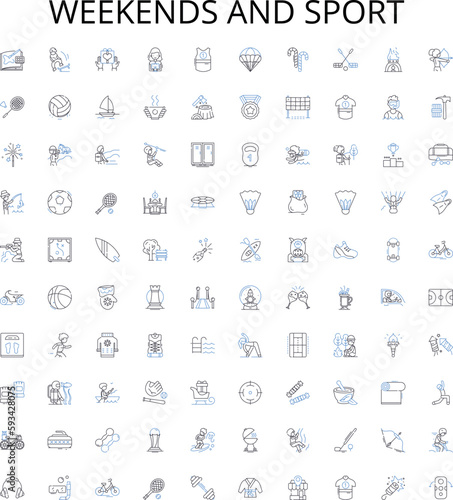 Weekends and sport outline icons collection. Weekend, Sport, Recreation, Leisure, Play, Games, Athletics vector illustration set. Activities, Outdoors, Hunt linear signs