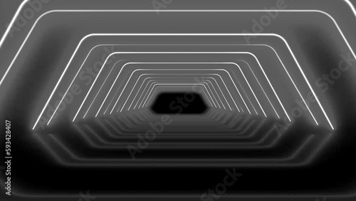 Gloss black white hi-tech geometric animation. Metallic black perforated texture. Attractive abstract technology motion background. Seamless loop. Top view 4K Ultra HD video