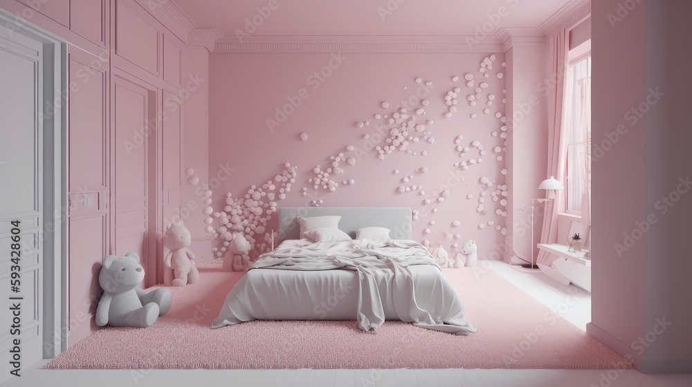 Cute pink teddy bedroom for twins and children Like a dream Stock ...