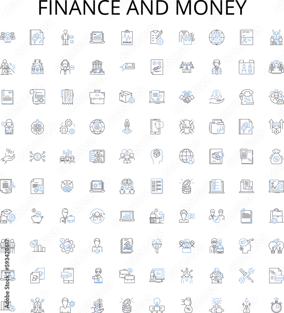 Finance and money outline icons collection. Money, Finance, Banking, Investment, Credit, Debt, Interest vector illustration set. Tax, Earnings, Cryptocurrency linear signs Finance and money outline icons collection. Money, Finance, Banking, Investment, Credit, Debt, Interest vector illustration set. Tax, Earnings, Cryptocurrency linear signs