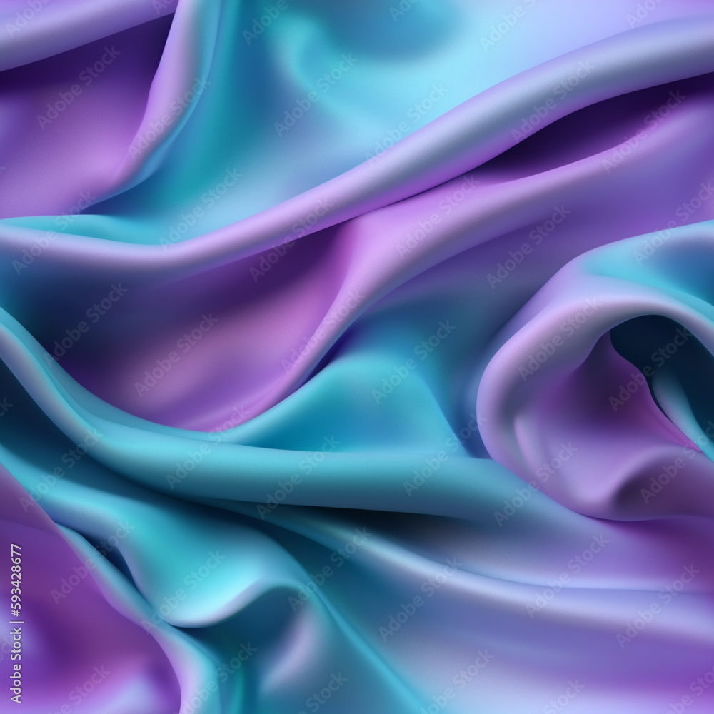 Luxury gradient light blue and purple silk fabric texture, elegant seamless pattern, realistic light and shadow background, photorealistic wallpaper, generative ai