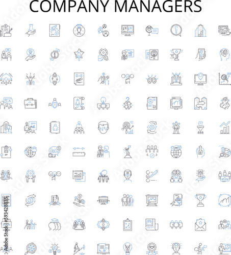 Company managers outline icons collection. Executives, Directors, CEOs, Supervisors, Controllers, Officers, Coordinators vector illustration set. Execs, Superintendents, Principals linear signs