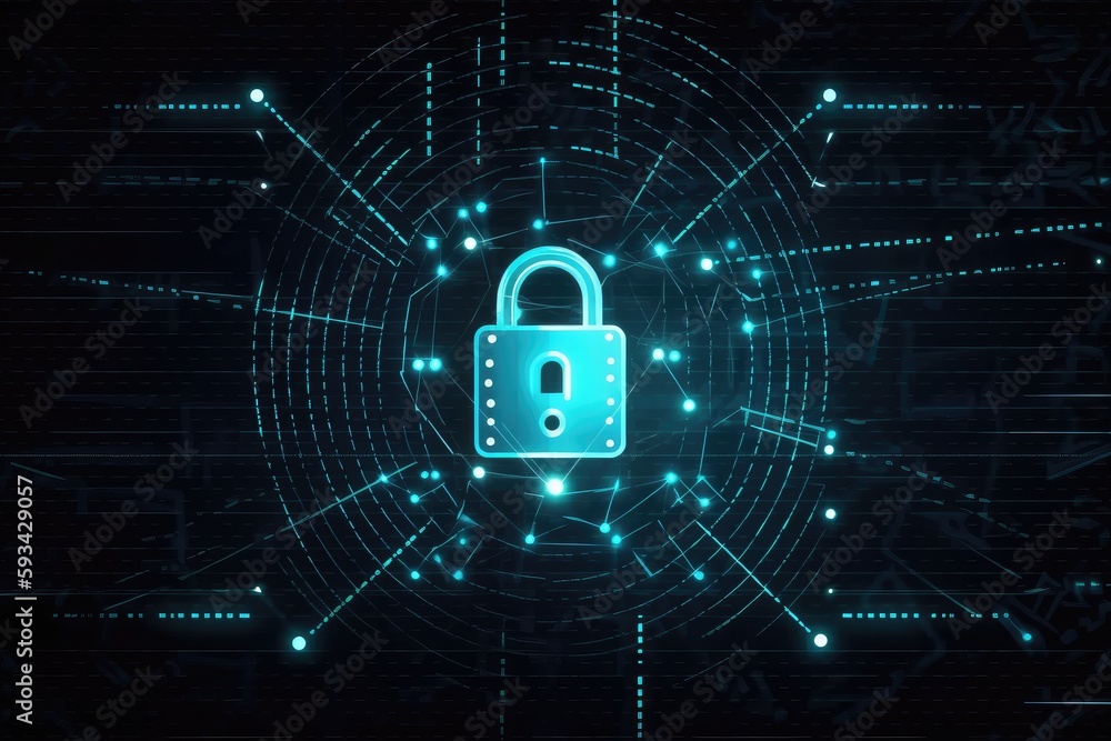 Digital Fortress A Lock Symbol from Triangles and Lines on Blue