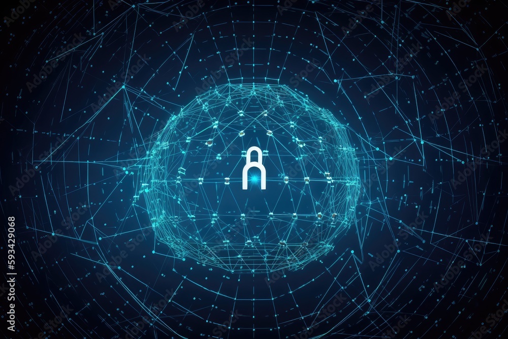 Digital Fortress A Lock Symbol from Triangles and Lines on Blue