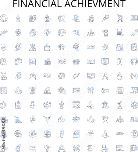 Financial achievment outline icons collection. Wealth, Prosperity, Profit, Savings, Investment, Capital, Value vector illustration set. Income, Assets, Returns linear signs