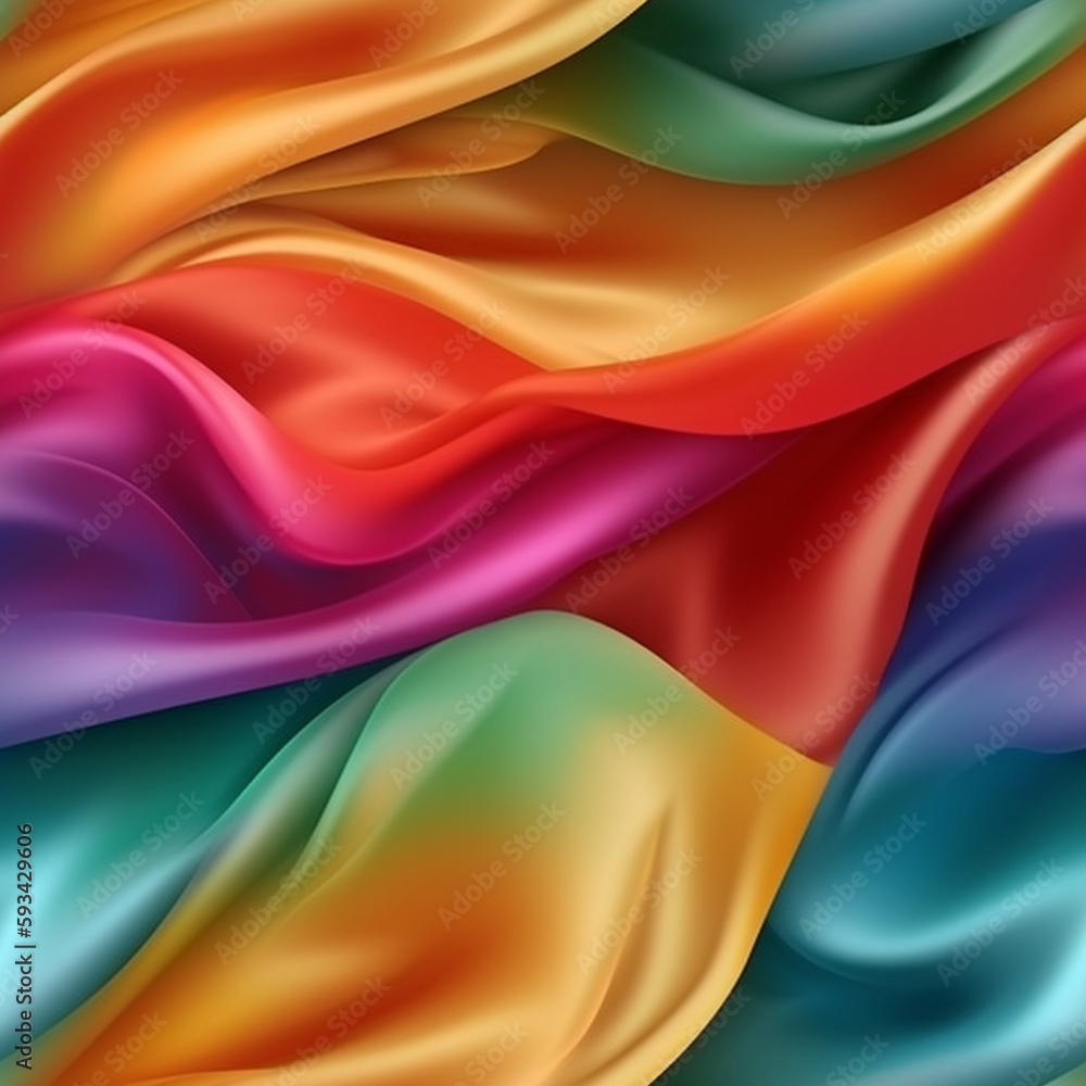 Obraz premium Luxury gradient rainbow colors silk fabric texture, elegant seamless pattern, realistic light and shadow background, photorealistic wallpaper, generative ai
