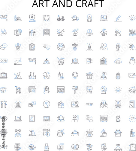 Art and craft outline icons collection. painting, drawing, sketching, sculpture, pottery, ceramics, weaving vector illustration set. embroidery, cross-stitch, knitting linear signs