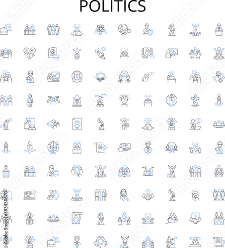 Politics outline icons collection. Politics, Political, Politician, Legislature, Vote, Election, Democracy vector illustration set. Governance, Power, Government linear signs