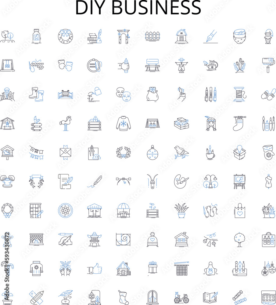 Diy business outline icons collection. Diy, business, entrepreneurship, start-up, planning, venture, marketing vector illustration set. creativity, financing, outsourcing linear signs Diy business outline icons collection. Diy, business, entrepreneurship, start-up, planning, venture, marketing vector illustration set. creativity, financing, outsourcing linear signs