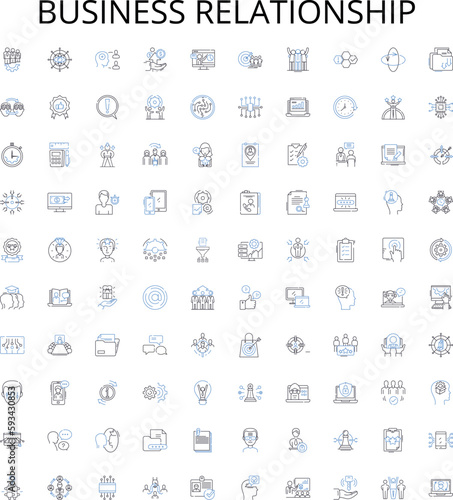 Business relationship outline icons collection. Partnership, Agreement, Networking, Collaboration, Trust, Linkage, Alliance vector illustration set. Bonding, Investment, Interaction linear signs