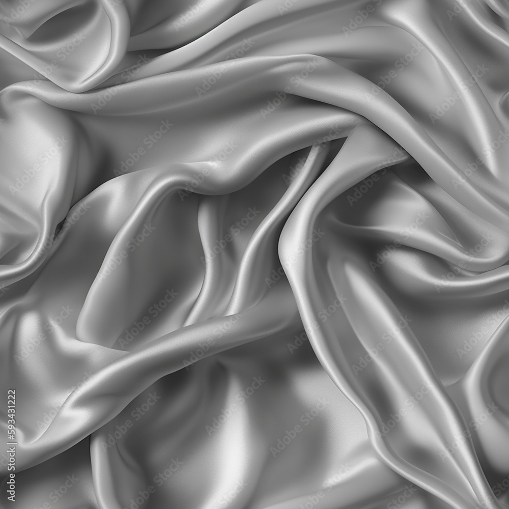 Fototapeta premium Luxury silver silk fabric texture, elegant seamless pattern, realistic light and shadow background, photorealistic wallpaper, generative ai