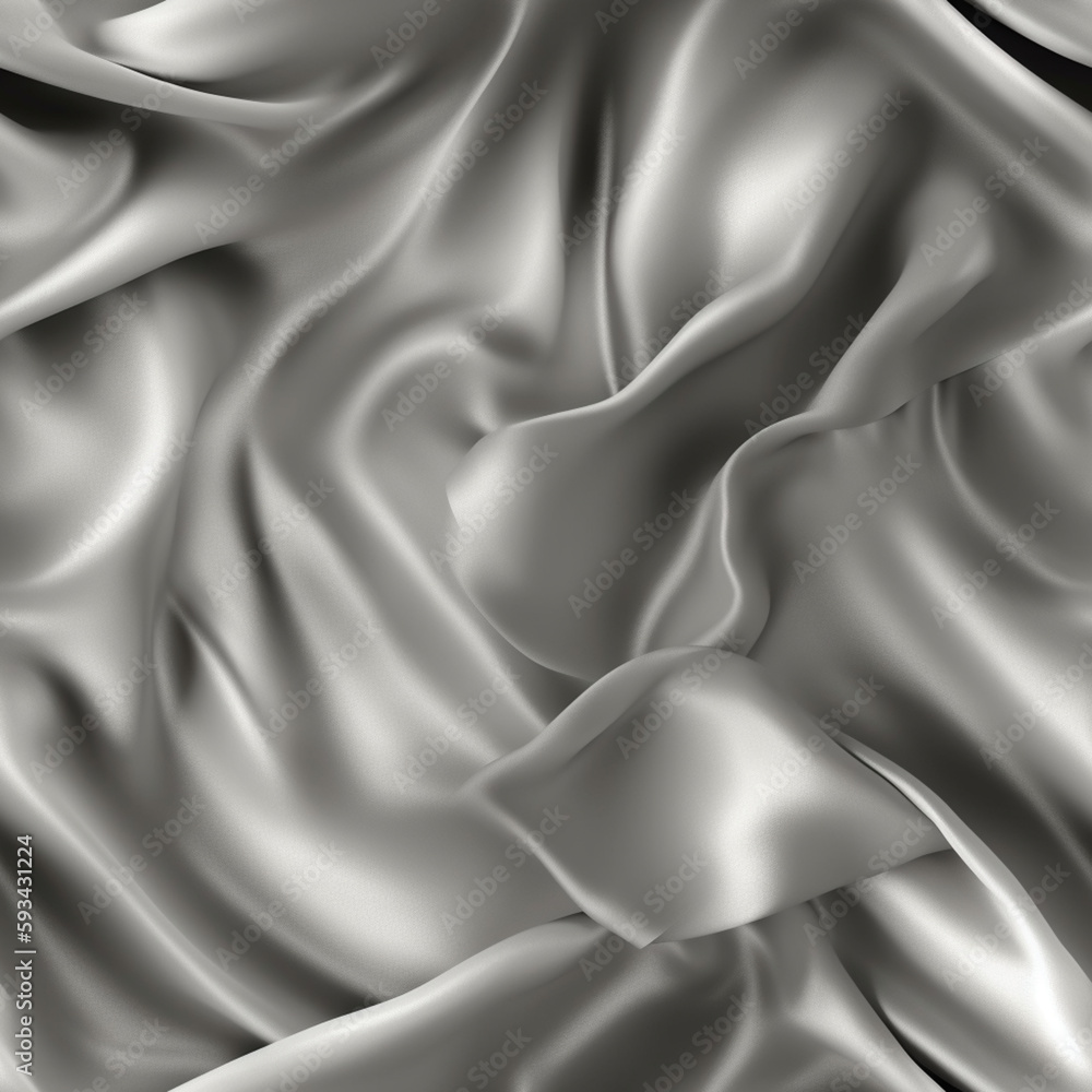 Obraz premium Luxury silver silk fabric texture, elegant seamless pattern, realistic light and shadow background, photorealistic wallpaper, generative ai