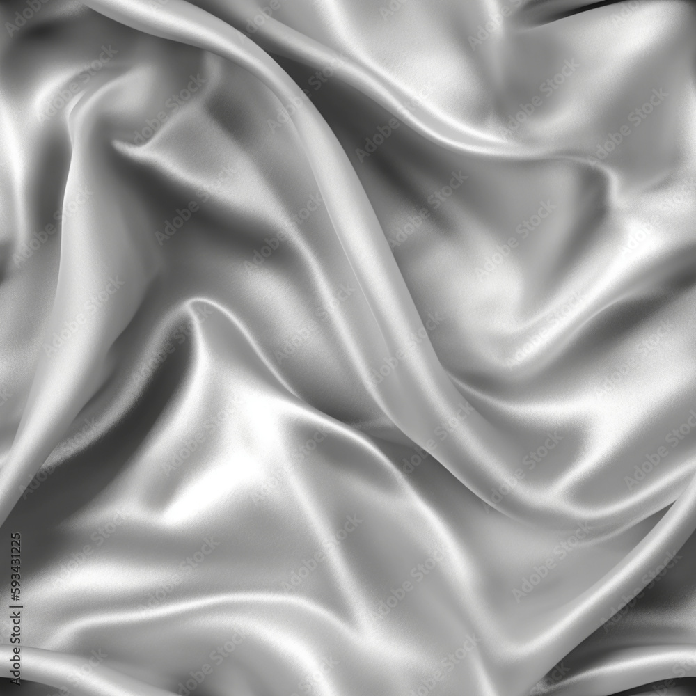 Obraz premium Luxury silver silk fabric texture, elegant seamless pattern, realistic light and shadow background, photorealistic wallpaper, generative ai