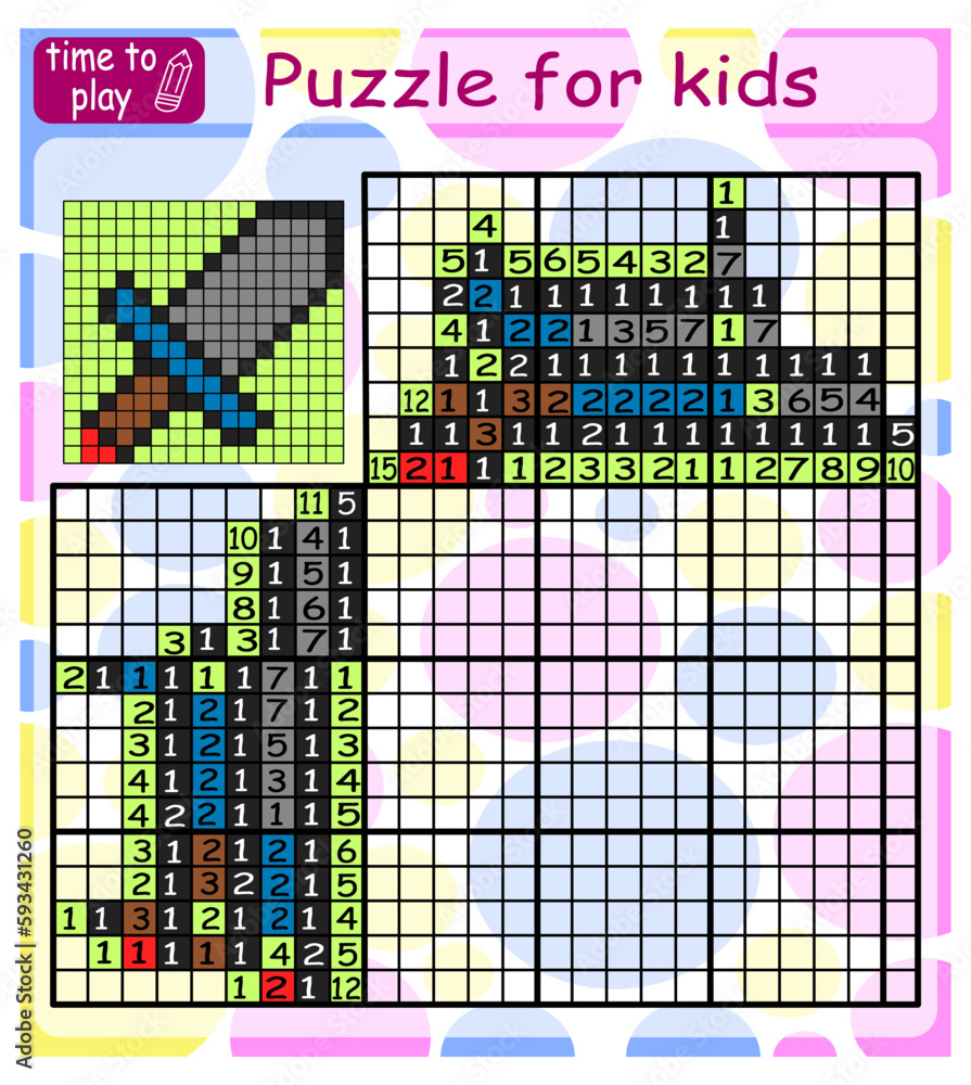 Nonogram for children. Color the puzzle by numbers. Colorful Japanese crossword puzzle