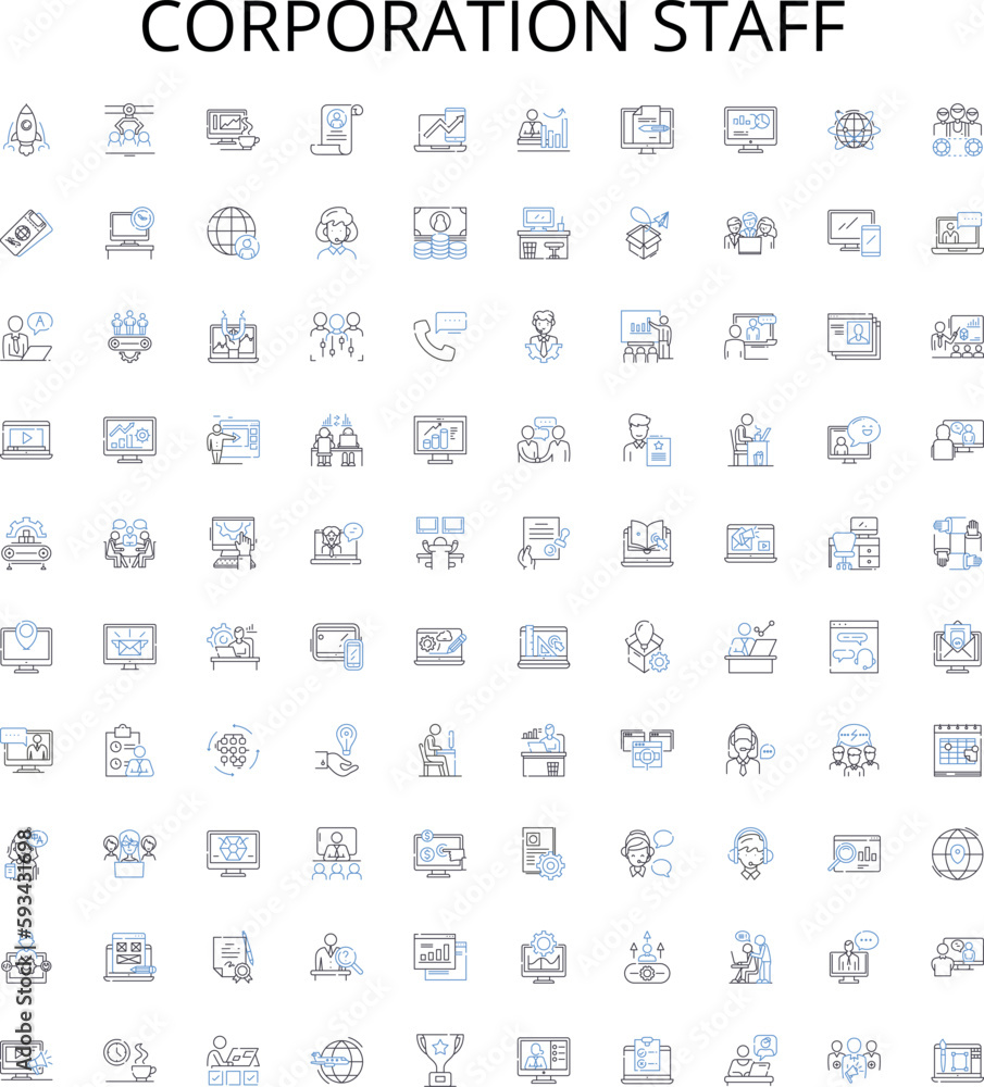 Corporation staff outline icons collection. Employees, Executives, Management, Personnel, Workers, Staffing, Personnel vector illustration set. Officials, Administrators, Professionals linear signs Corporation staff outline icons collection. Employees, Executives, Management, Personnel, Workers, Staffing, Personnel vector illustration set. Officials, Administrators, Professionals linear signs