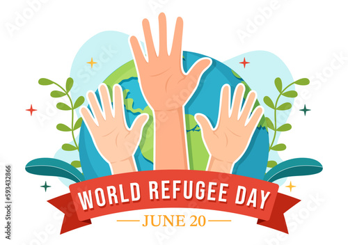 World Refugee Day on 20 June Vector Illustration with Immigration Family and Their Kids Walking Seek Home in Flat Hand Drawn Wire Fence Templates