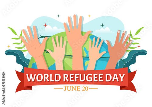 World Refugee Day on 20 June Vector Illustration with Immigration Family and Their Kids Walking Seek Home in Flat Hand Drawn Wire Fence Templates