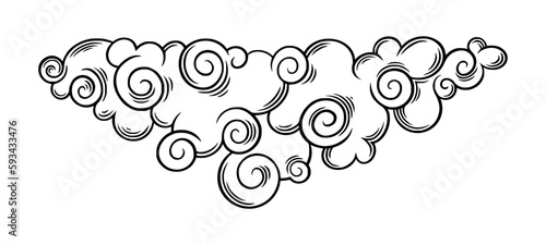 Chinese cloud in curly style. Decorative storm cloud for festive asian designs. Vector illustration isolated in white background