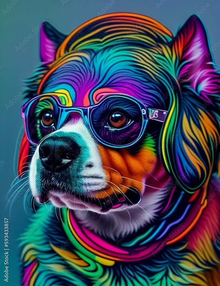 Colorful Dog with Glasses