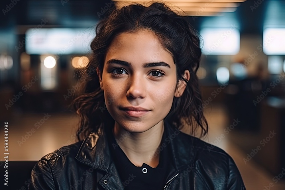 Close up image of a very beautiful attractive hispanic young woman looking at the camera smiling. Generative AI - obrazy, fototapety, plakaty 
