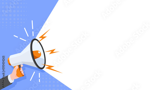 Hand hold Megaphone speaker for announce, advertising, promotion, and Grand sale. Vector illustration for retail shopping online marketing template, banner, poster, and background.
