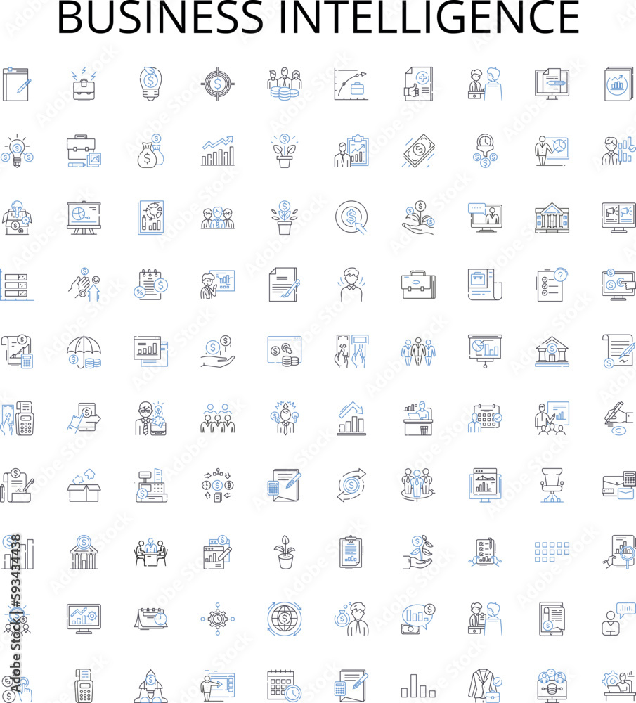 Business Intelligence outline icons collection. Business, Intelligence, Analytics, Data, Mining, Reporting, Warehousing vector illustration set. Visualization, Integration, Governance linear signs Business Intelligence outline icons collection. Business, Intelligence, Analytics, Data, Mining, Reporting, Warehousing vector illustration set. Visualization, Integration, Governance linear signs