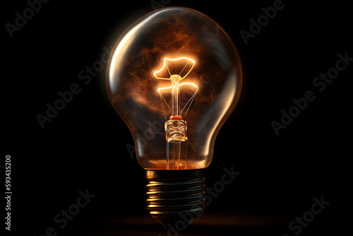 single light bulb glowing in the darkness. generative AI