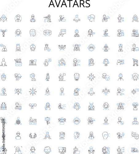 Avatars outline icons collection. Avatars, Digital, Virtual, Figures, Online, Identities, Bots vector illustration set. Characters, Representations, Digitalized linear signs
