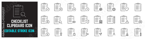 Checklist sign symbol, Clipboard icon, Simple Set of Approve Related Vector Line Icons, Safety, Protection, Accepted Document, document, insurance policy, Quality Check Editable Stroke Line Icons