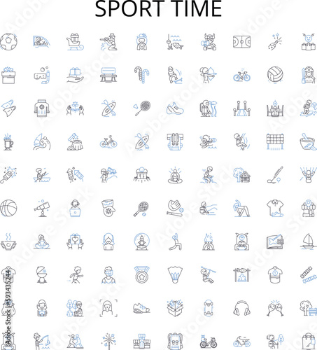 Sport time outline icons collection. Sports, Time, Athletics, Competition, Recreation, Exercise, Games vector illustration set. Teams, Events, Training linear signs