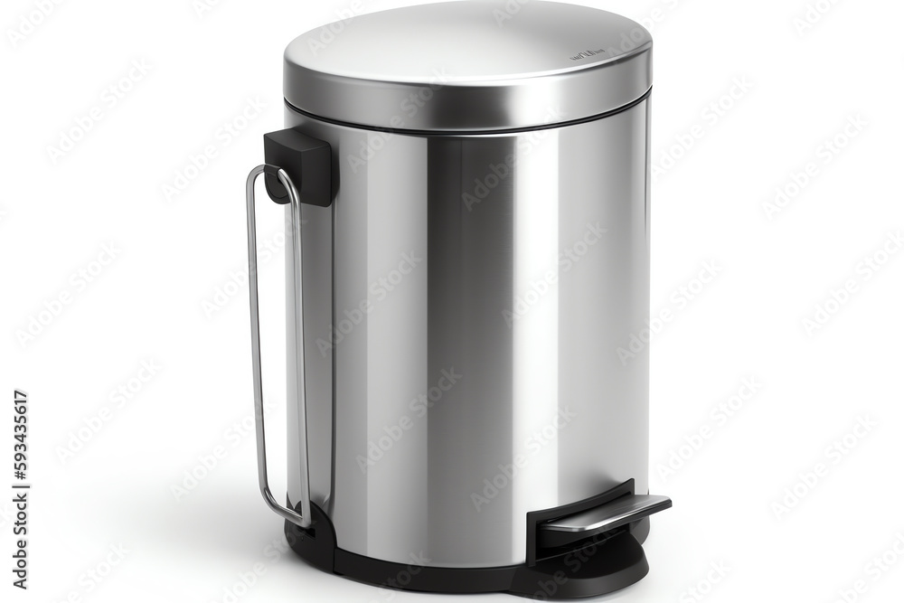 stainless steel trash can with a foot pedal. generative AI stainless steel trash can with a foot pedal. generative AI