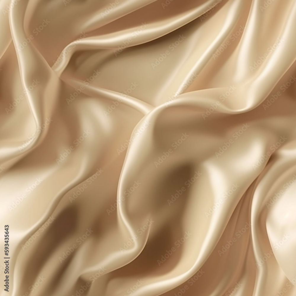 Fototapeta premium Luxury beige silk fabric texture, elegant seamless pattern, realistic light and shadow background, photorealistic wallpaper, generative ai