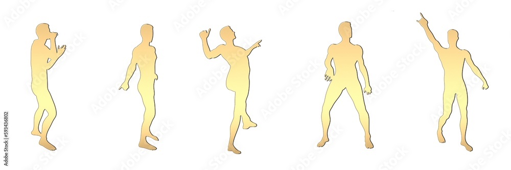 set of male silhouettes isolated on white background, 2d illustration set of male silhouettes isolated on white background, 2d illustration