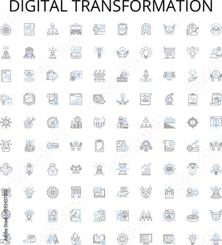 Digital Transformation outline icons collection. digital, transformation, technology, automation, cloud, analytics, artificial vector illustration set. intelligence, online, agile linear signs