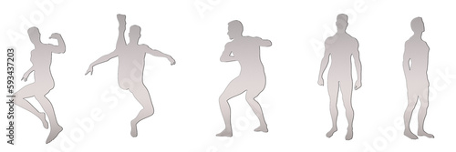set of male silhouettes isolated on transparent background, 2d illustration
