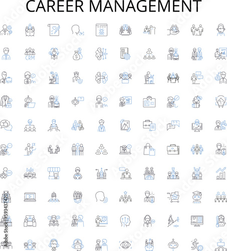 Career management outline icons collection. Career, Management, Planning, Goals, Opportunities, Growth, Advancement vector illustration set. Education, Networking, Skills linear signs