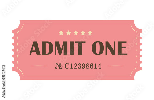 Classic retro ticket for cinema, circus, movie, theatre, cruise, concert and other events. Old vintage style in pastel colors.