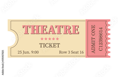 Classic retro ticket for cinema, circus, movie, theatre, cruise, concert and other events. Old vintage style in pastel colors.